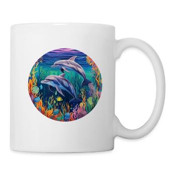 Delphin -lebendige Farben - Prismatische Tiefen - Tasse - Weiß - Rechts