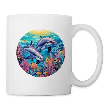 Delphin -lebendige Farben - Chromatische - Tasse - Weiß - Rechts