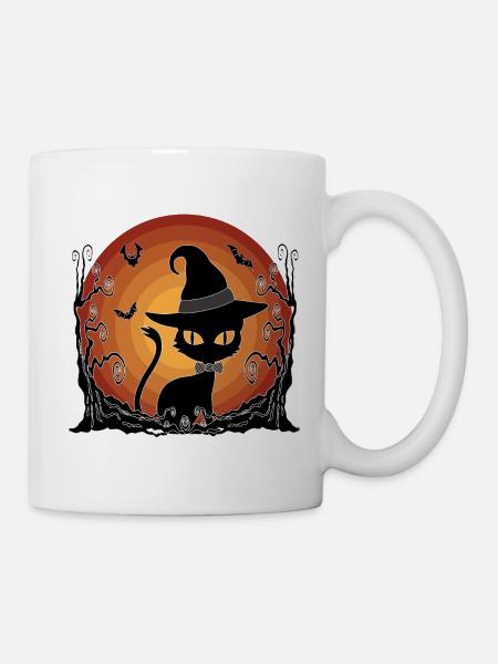 Geheimnisvolle Halloween mit Katze Fledermäusen - Tasse - Weiß