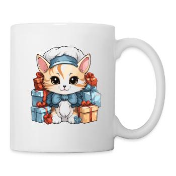 Katze Weihnachts Design - Kawaii Style - Tasse - Weiß - Rechts