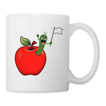Apple with worm and white banner - Mug - white - Right