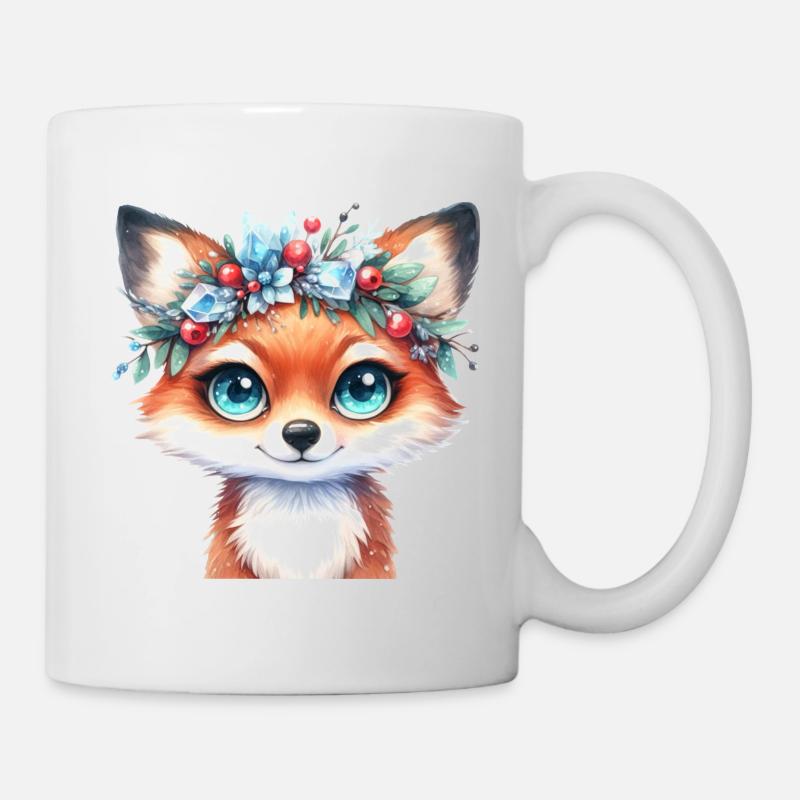 Renard d’hiver avec couronne de cristal de glace - Mug blanc - blanc