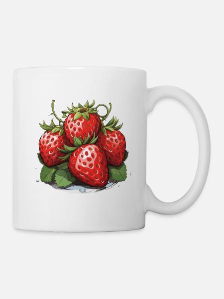 Erdbeere - Illustration - Tasse - Weiß