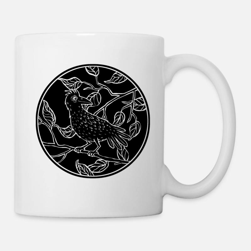 Crow in leaf circle - Mug - white
