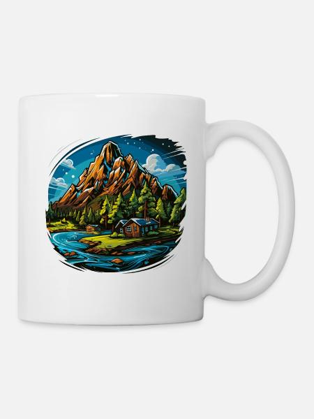 Landschaft - Illustration - Tasse - Weiß