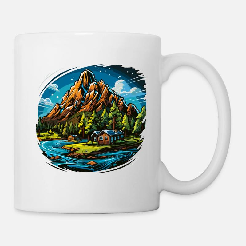 Landschaft - Illustration - Tasse - Weiß