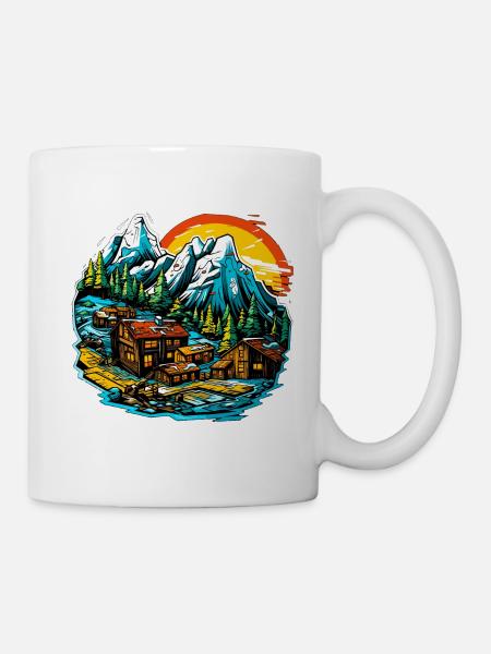 Landschaft - Illustration - Tasse - Weiß