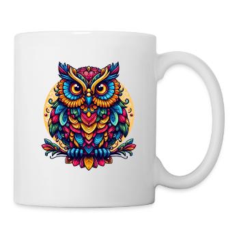 OWL EAGLE OWL BIRD OF PREY TAWNY OWL FEATHER RAINBOW COLORFUL - Mug - white - Right