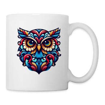 OWL EAGLE OWL BIRD OF PREY TAWNY OWL FEATHER RAINBOW COLORFUL - Mug - white - Right
