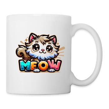 Meow - Katze Illustration - Tasse - Weiß - Rechts