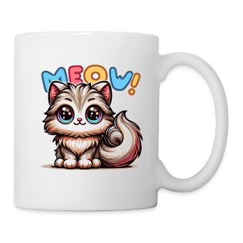 Meow - Katze Illustration - Tasse - Weiß - Rechts