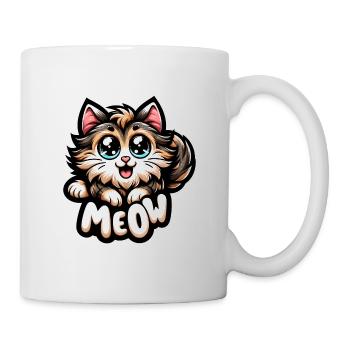 Meow - Katze Illustration - Tasse - Weiß - Rechts