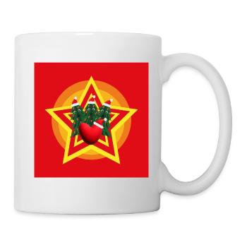 Lustige Weihnachtsbäume mit Herz und Stern. - Tasse - Weiß - Rechts