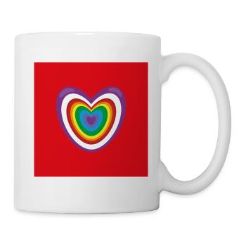 Herz und noch mal Herz mit Regenbogen. - Tasse - Weiß - Rechts