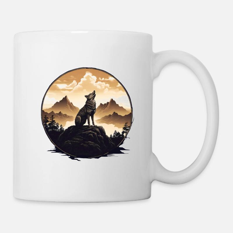 Loneliness of the Wolf: Mountain Dawn - Mug - white