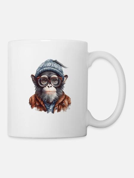 Cooler Affe mit Mütze und Brille - Tasse - Weiß