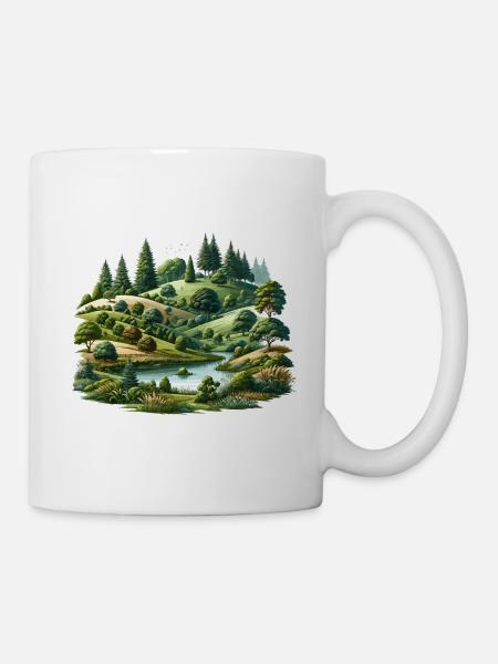 Landschaft - Illustration - Tasse - Weiß