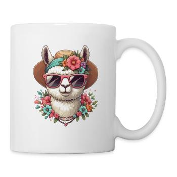 ALPAKA SOMMERHUT BLUME STRAUSS HIPPIE BRILLE KETTE - Tasse - Weiß - Rechts