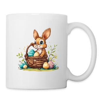 Lapin avec un panier de Pâques rempli d’œufs - Mug blanc - blanc - Droite