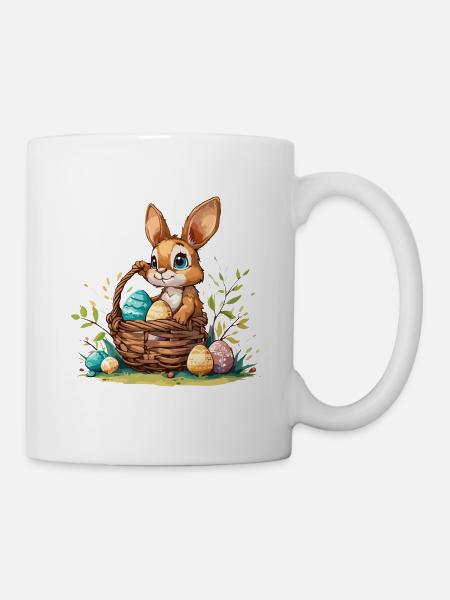 Bunny with an Easter basket filled with eggs - Mug - white
