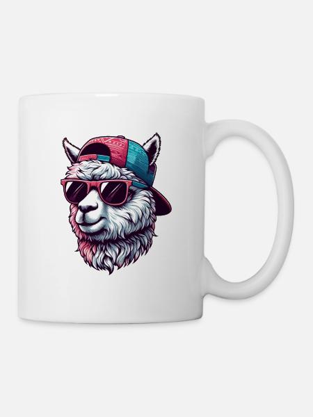 ALPACA CAP GOGGLES COOL SKATER SPORT FUR ANIMALS - Mug - white
