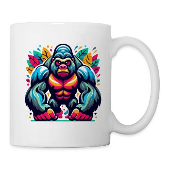 GORILLA, MONKEY, ANIMAL, COLORFUL, AUTUMN, LEAVES, SERIOUS, ANGRY - Mug - white - Right