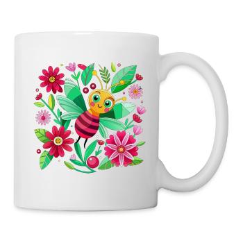 Niedliche Biene zwischen den Blumen - Tasse - Weiß - Rechts