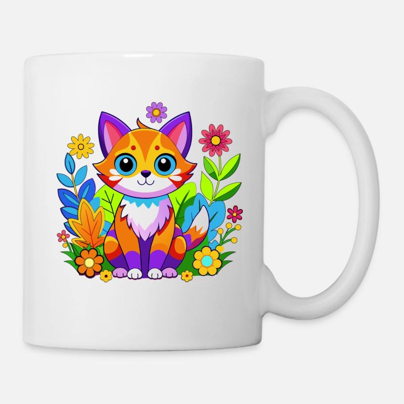 Little ginger cat among flowers - Mug - white