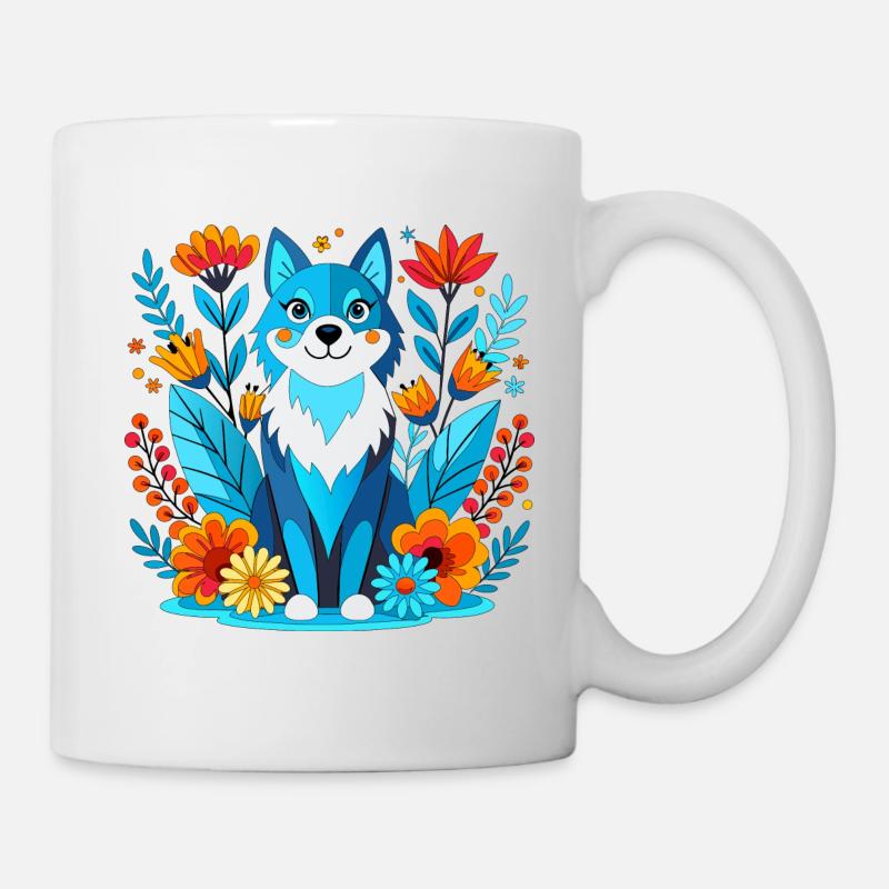 Husky-Hund in einem Garten - Tasse - Weiß