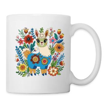 Baby-Alpaka in einem Blumenbeet - Tasse - Weiß - Rechts