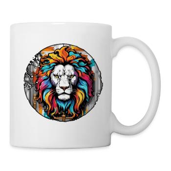 Löwenkopf / Türklopfer / Klingel / Antik / alt - Tasse - Weiß - Rechts