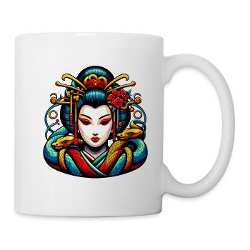Abstrakte Geisha mit Schlangen -Farbige Illustrati - Tasse - Weiß - Rechts