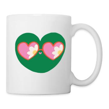 Retro Green Heart Mascot with Daisy Sunglasses - Mug - white - Right