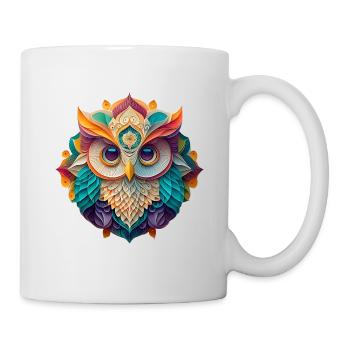 Buntes lustiges Eulen Mandala - Tasse - Weiß - Rechts