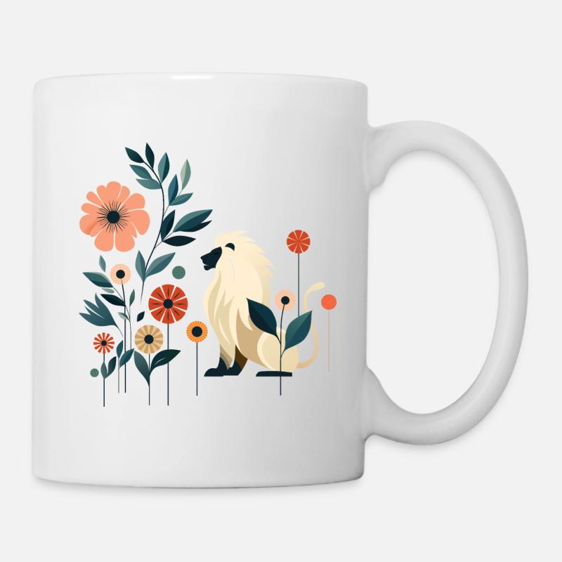 Floraler Löwe - Tasse - Weiß