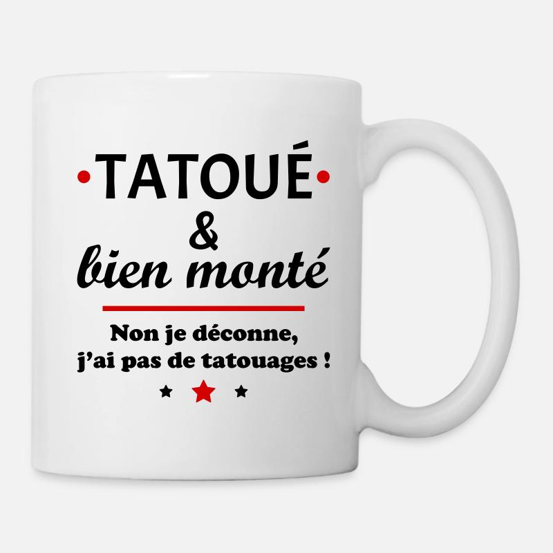 Tatoué et bien monté, humour, cadeau de noël - Mug blanc - blanc
