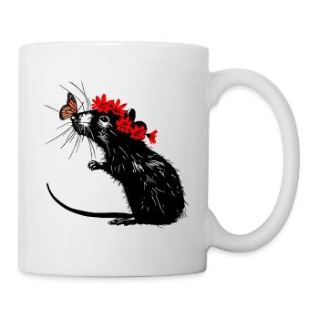 Baisers de papillon : Rat avec papillon - Mug blanc - blanc - Droite