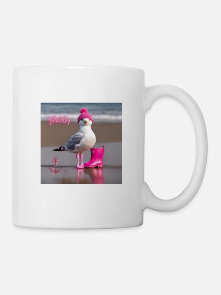 Moin Gute Laune Kaffeebecher mit farbenfroher Möwe - Tasse - Weiß