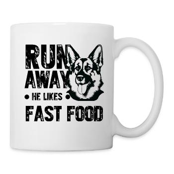 Run away, he likes fast food - Mug - white - Right