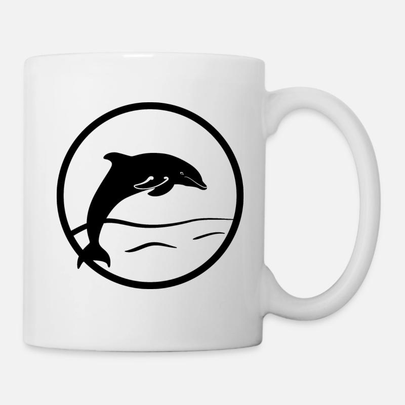 Dauphin sautant dans la mer à l’aspect d’un timbre - Mug blanc - blanc