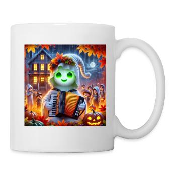 Adorable ghost plays accordion on Halloween - Mug - white - Right