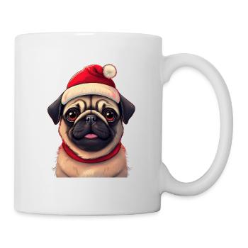 Süßer Mops mit Weihnachtsmütze - Tasse - Weiß - Rechts
