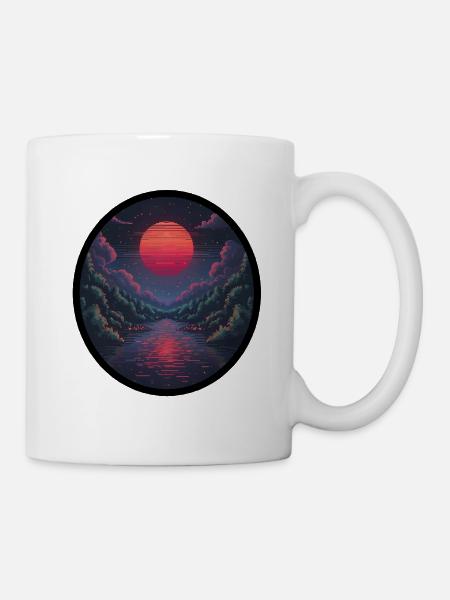 Pixel sunset over the water - Mug - white