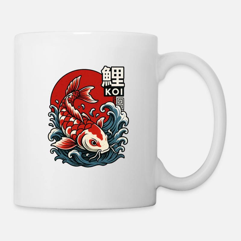 Japanese Koi Fish in Wave Style - Mug - white