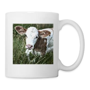 Kuh T-Shirt für Teens Allgäuer Kälbchen - Tasse - Weiß - Rechts