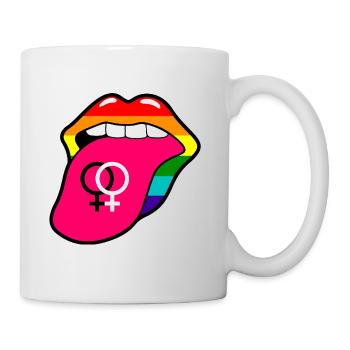 Gay pride rainbow tongue with lesbian symbol - Mug - white - Right