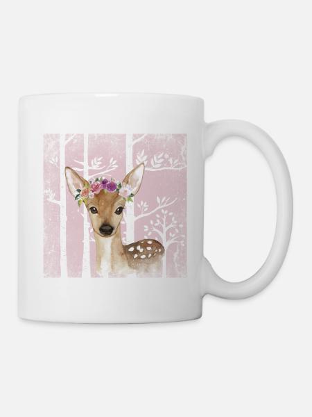 Amis de la forêt dans la forêt de conte de fées rose - Le cerf doux - Mug blanc - blanc