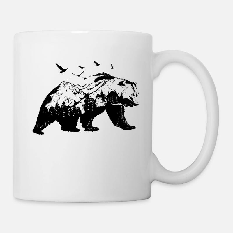 Forest in the bear with birds and mountains - Mug - white