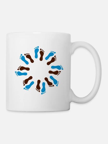 Barfuß-Kreis blau-braun - Tasse - Weiß