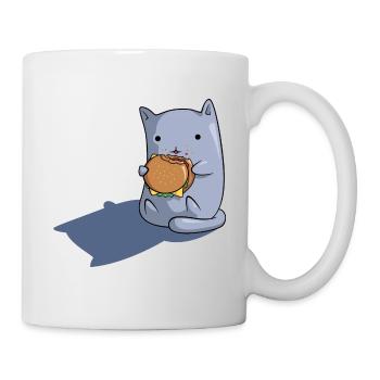 Katze isst Hamburger - Tasse - Weiß - Rechts